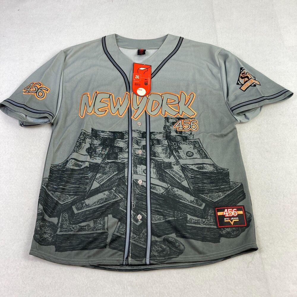 Vintage TAIGA DTEK Jeans New York 456 Jersey Shirt Mens 2XL Gray Gambling Y2K‎